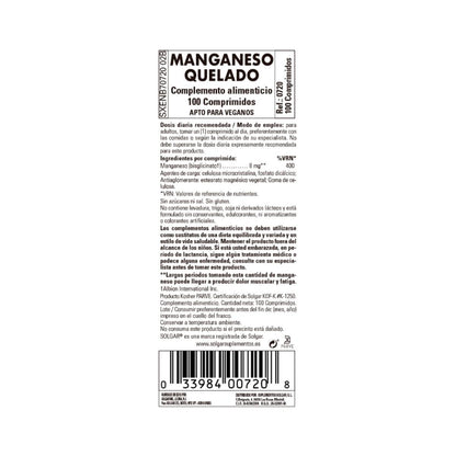 Manganeso Quelado 100 comprimidos Solgar