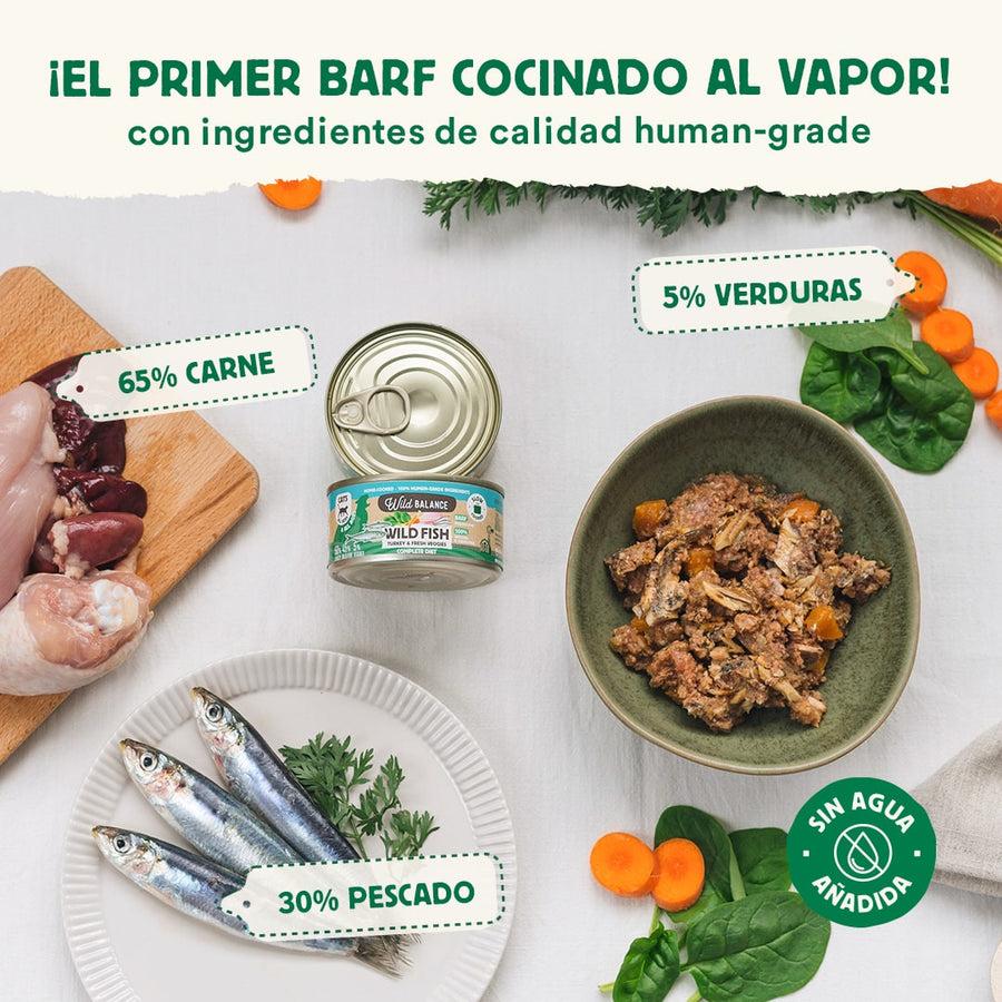 Lata de Pescado y Pavo BARF para gatos Wild Balance 120 gr