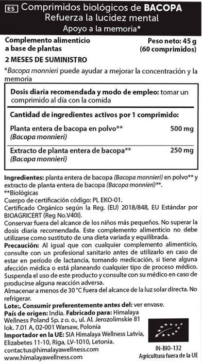 Bacopa Organic, Himalaya, 60 cápsulas
