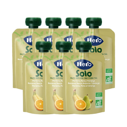 Pack x7 Bolsita  fruta 100%  Eco sabor plátano,pera y naranja 100 g-Hero Solo