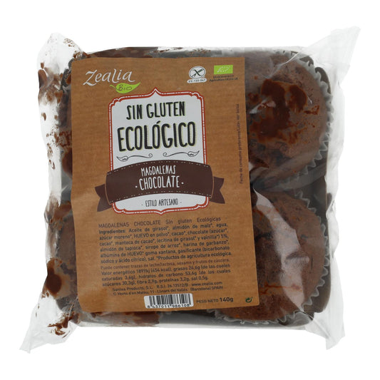 Magdalenas chocolate 4 ud BIO Sin Gluten Zealia 140 gr