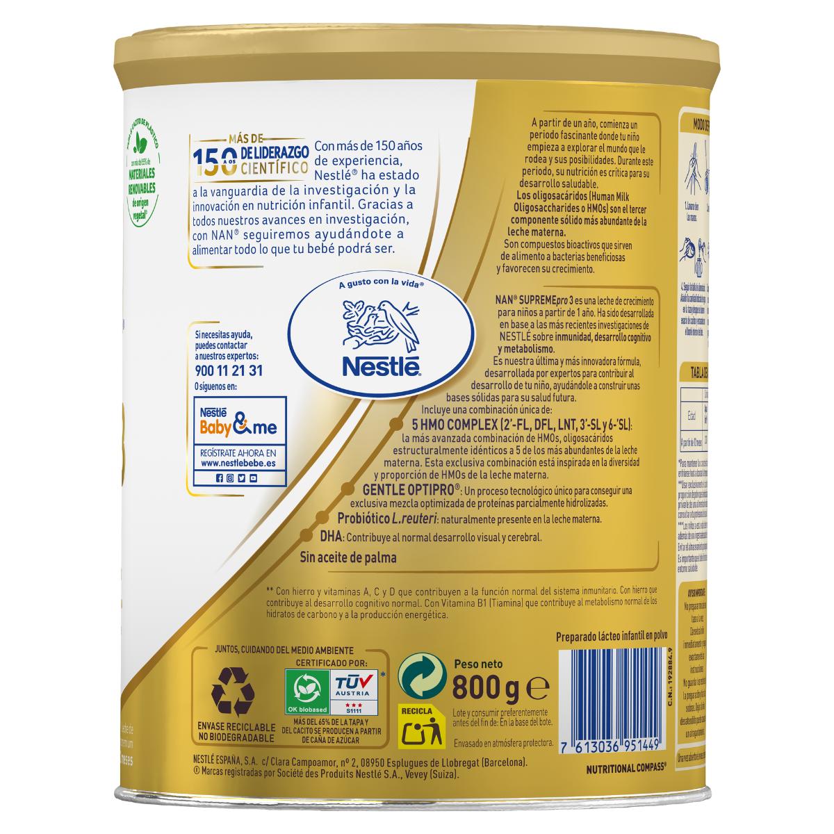 Nan Supremepro 3 Leche infantil de crecimiento a partir de 1 año Nestlé 800 g
