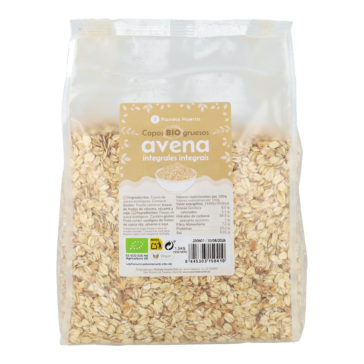 Copos de Avena integrales gruesos ECO Planeta Huerto