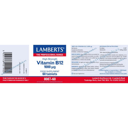 Vitamina B12  60 tabletas de 1000mg, Lamberts