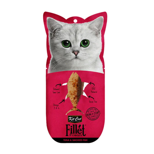 Kit Cat FilletFresh - Atún y Pescado Ahumado 30 g Snack natural para gatos