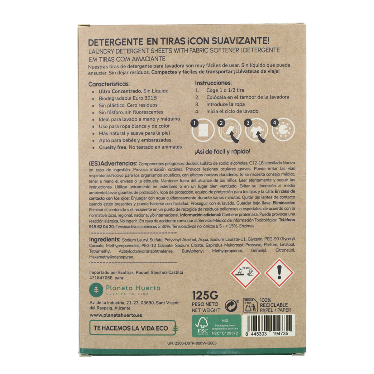 Eco-Tiras detergente y suavizante Planeta Huerto 40 lavados