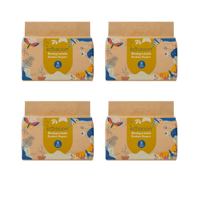 ECOBOOM - Pañal Ecológico de BAMBÚ Eco Boom. 70% Biodegradable, Hipoalergénico (TALLA 2/S, 3-8 KG, PACK 4 BOLSAS, TOTAL 144 PAÑALES)