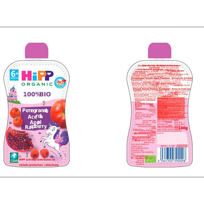 Pouch Manzana, Frambuesa y Granada Bio +6 meses HIPP 100 gr