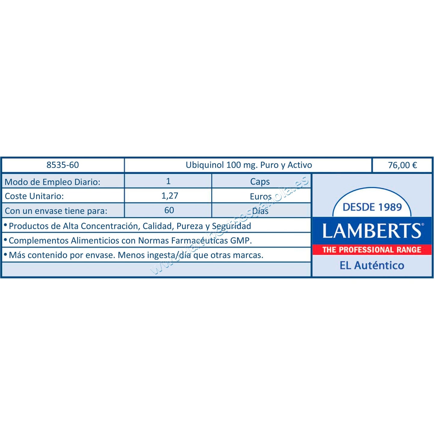 Ubiquinol Puro y Activo Lamberts 100mg