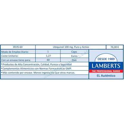 Ubiquinol Puro y Activo Lamberts 100mg