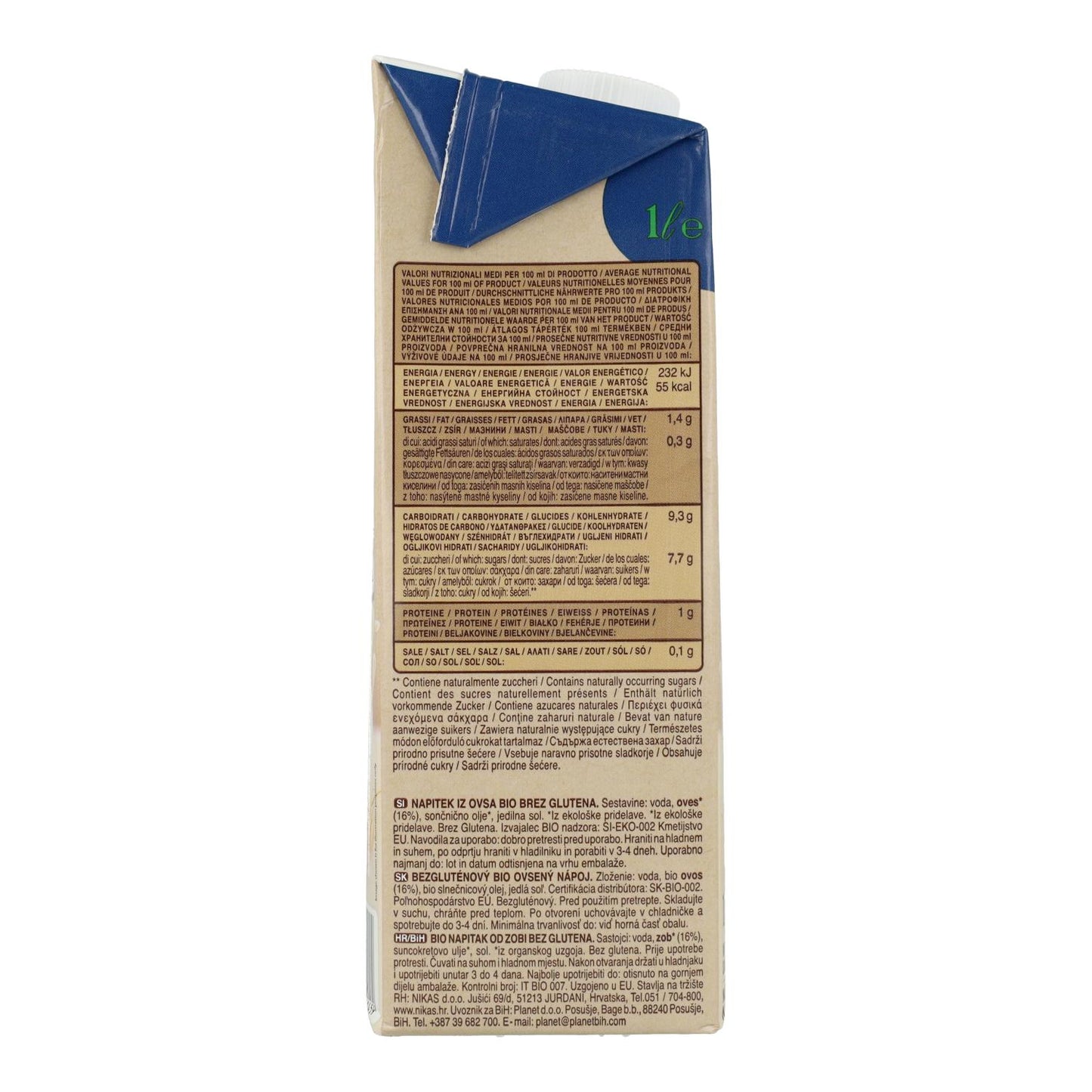 Bebida Avena BIO sin gluten Scotti 1 L