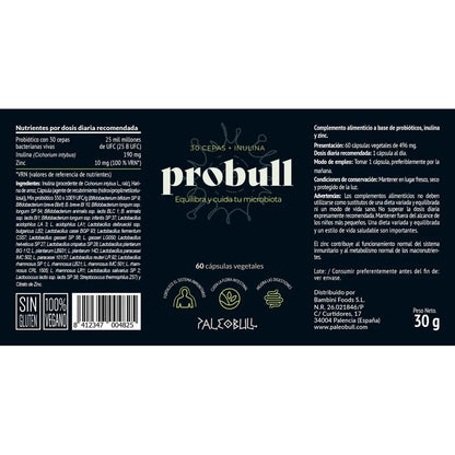 Probull probiótico de 30 cepas Paleobull 60 cápsulas