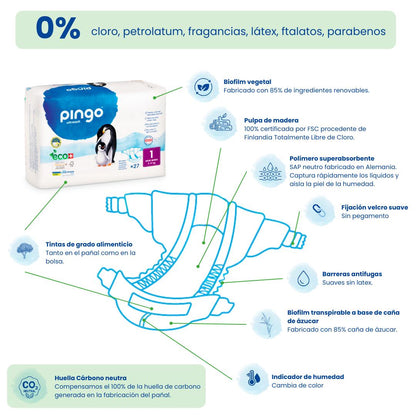Pack ahorro Pañales T1 (recién nacido) Pingo 108 Uds