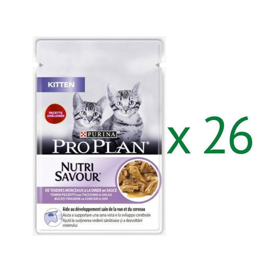 Pack 26 x PRO PLAN Gato Kitten Pavo en Salsa 85g