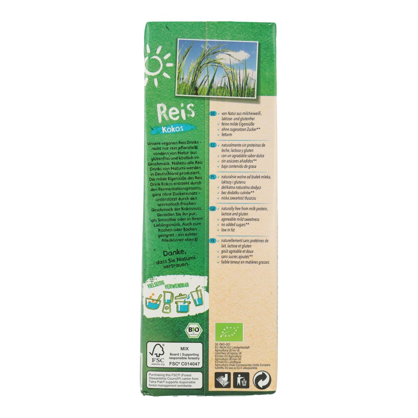 Pack 8 x  Bebida Arroz Coco Bio Natumi 1 L