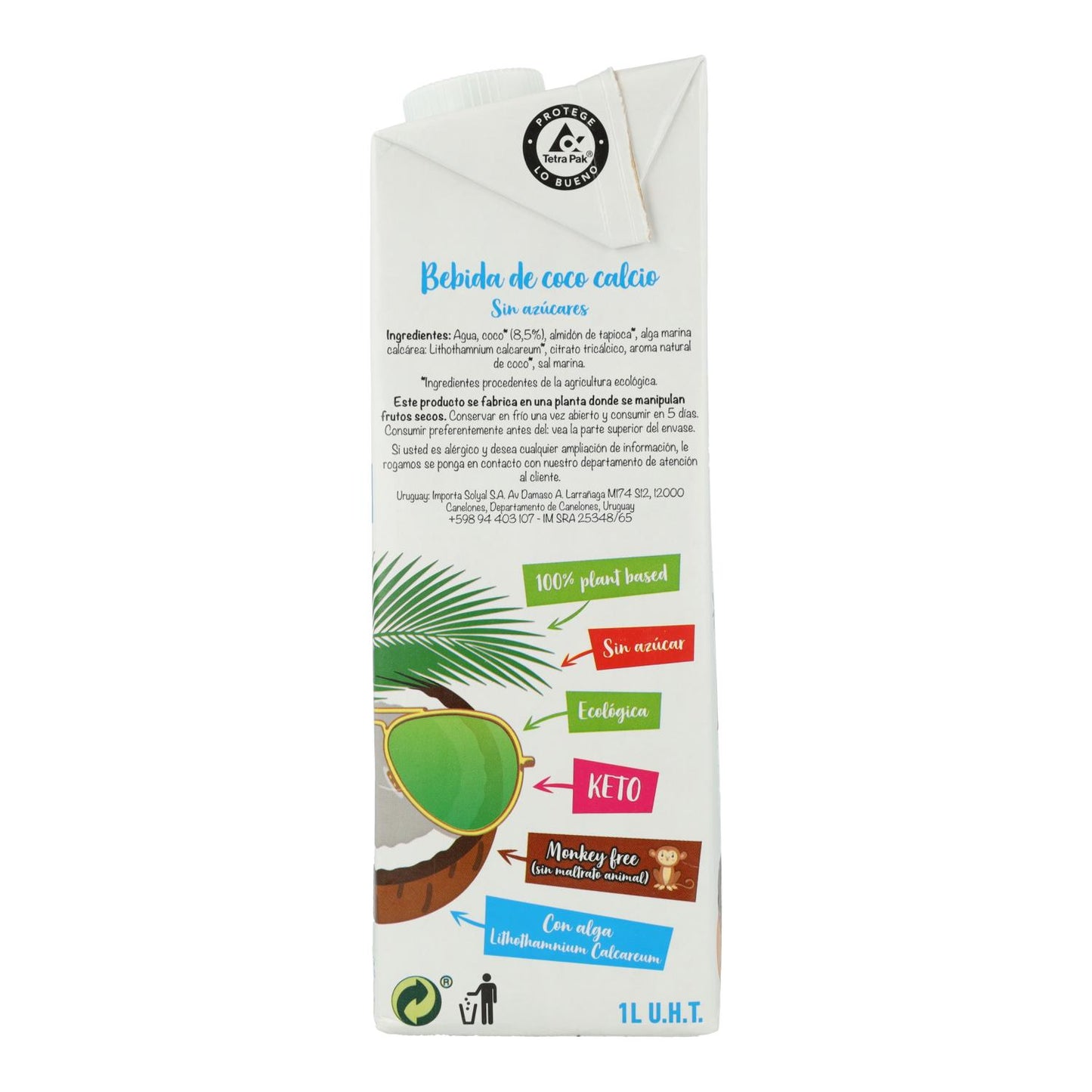 Pack 6 uds Bebida de Coco Calcio sin azúcar Ecomil 1L