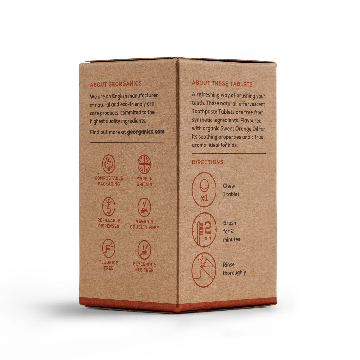 Dentífrico Natural en Tabletas sabor Naranja Georganics 120 Tabletas