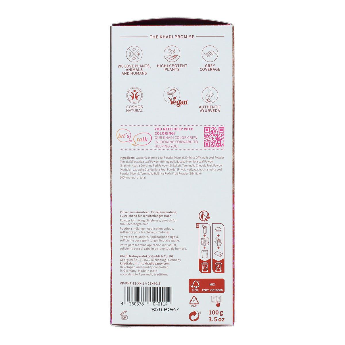 Henna natural Amla y Jatropha Khadi
