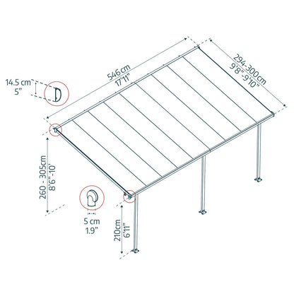 Pérgola adosada Feria 300x54 cm gris