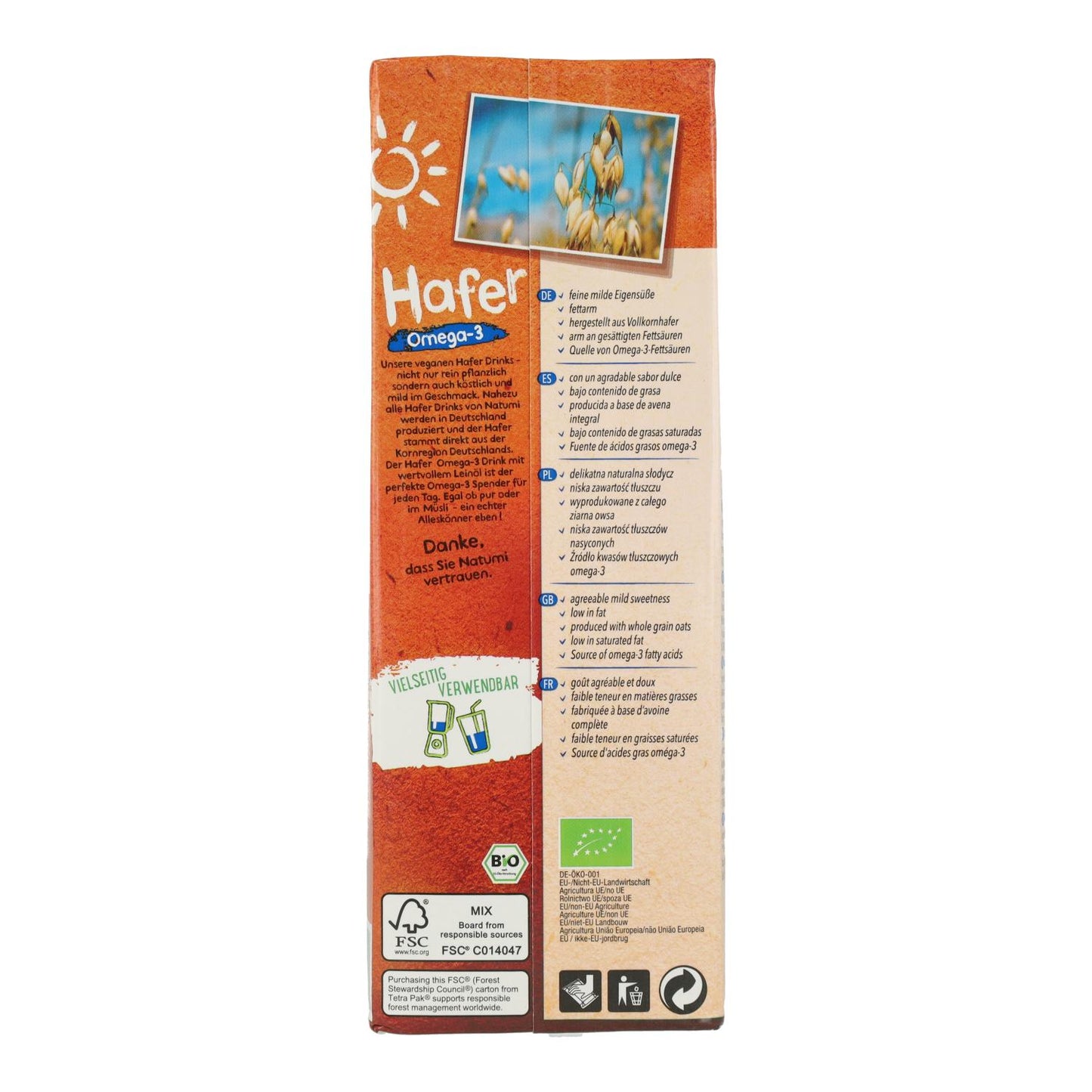 Pack 8 uds Bebida Avena con Omega 3 BIO Natumi 1 L