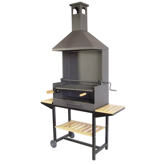 Barbacoa Chimemena con parrilla inox elevable y bandejas de madera Imex el Zorro