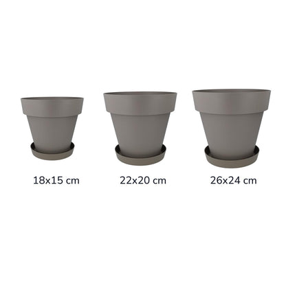 Pack maceta con plato color taupe Tes 22 x 20 cm