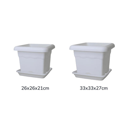 Pack maceta cuadrada con plato color blanco Terra 33 x 33 x 27 cm
