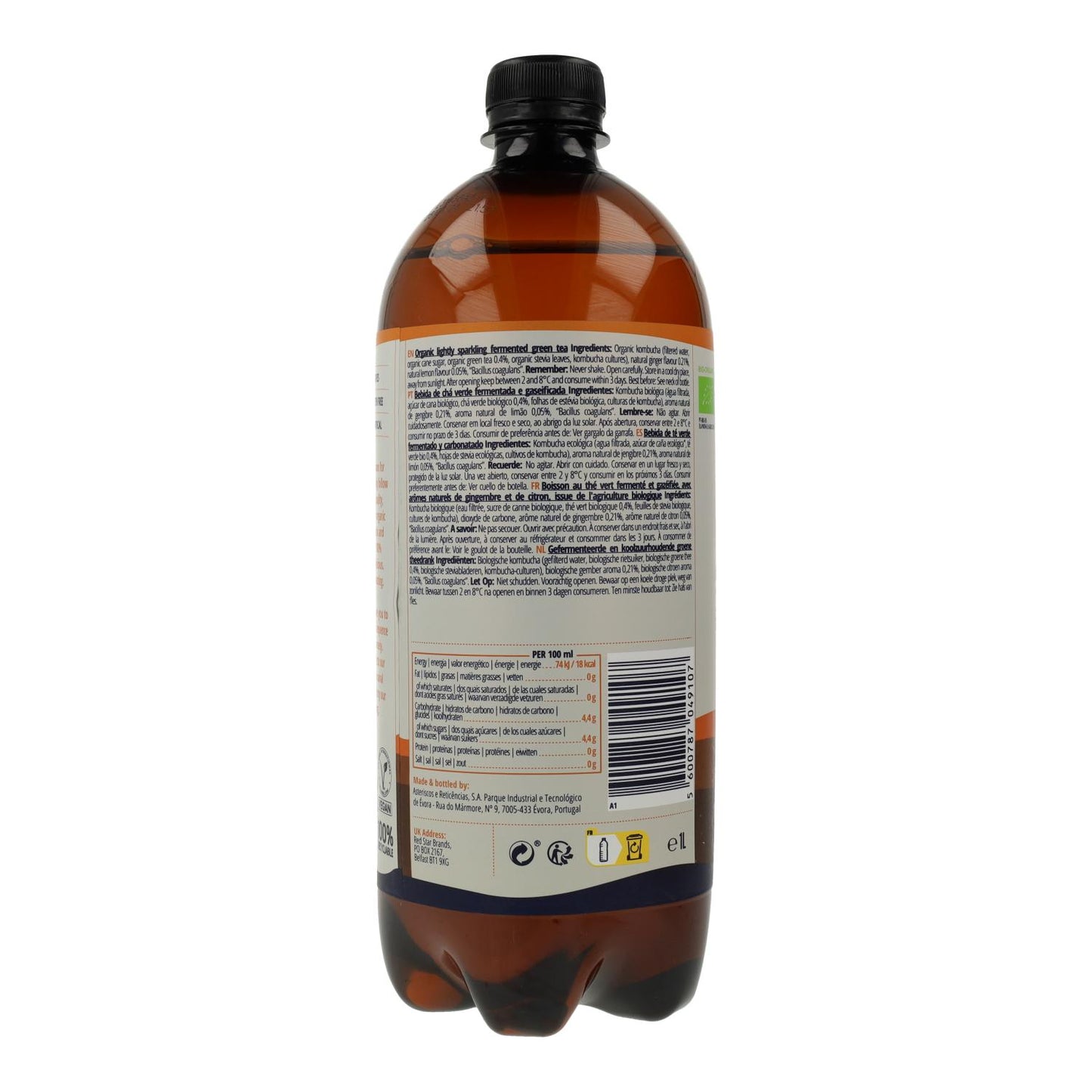 Bebida Kombucha Jengibre y Limón 1L
