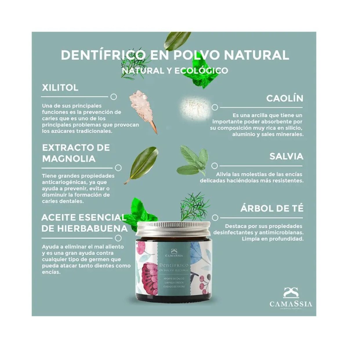 Dentífrico en polvo natural, Camassia, 20 gr