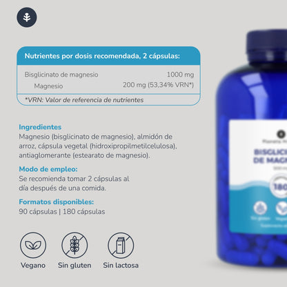 Bisglicinato de Magnesio 500 mg Planeta Huerto 180 cápsulas