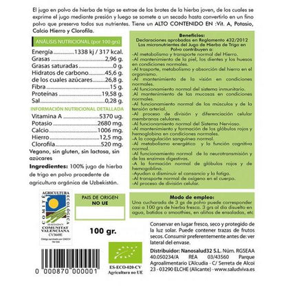 Jugo de hierba de trigo en polvo ECO 100g, Salud Viva