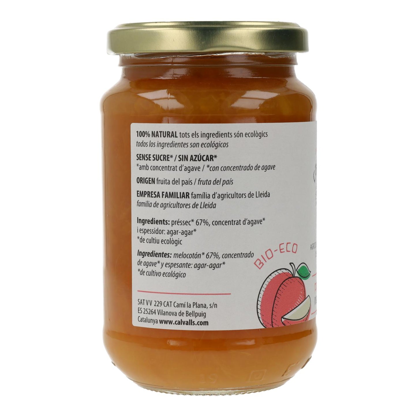 Mermelada melocotón ECO Cal Valls, 375 g