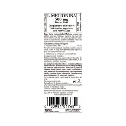 L-Metionina, 30 cápsulas de 500mg