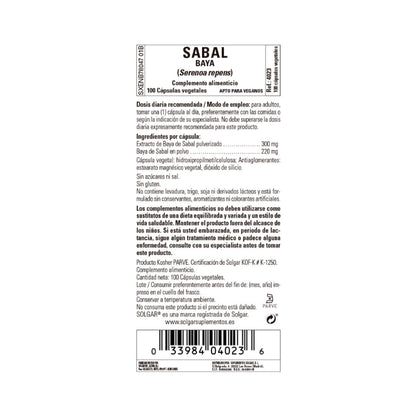 Sabal (Saw Palmetto), 100 cápsulas vegetales