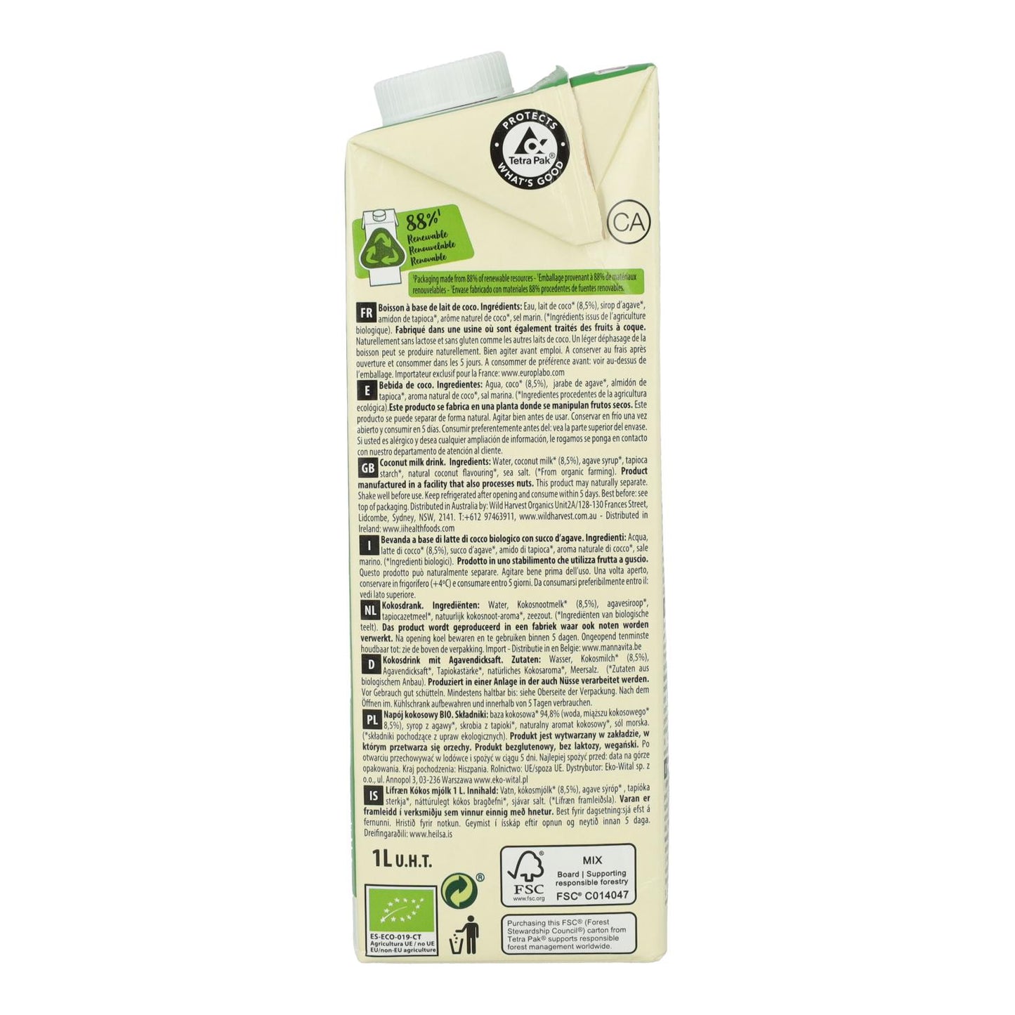 Bebida Vegetal Coco con Ágave EcoMil 1L