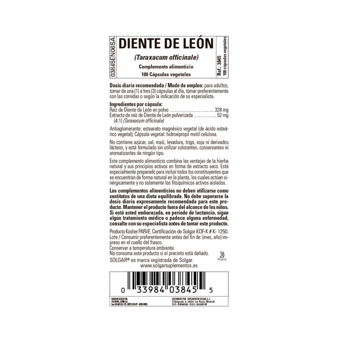 Diente de León, 100 cápsulas de 520mg