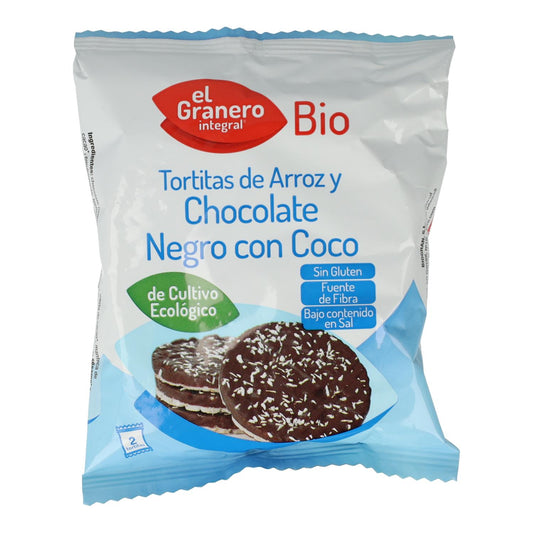 Tortitas de Arroz con Chocolate Negro y Coco Sin Gluten El Granero, 33 g