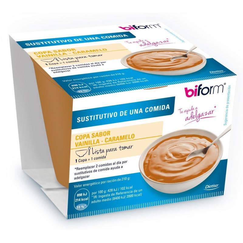 Copa sustitutiva sabor vainilla y caramelo Biform, 210 g