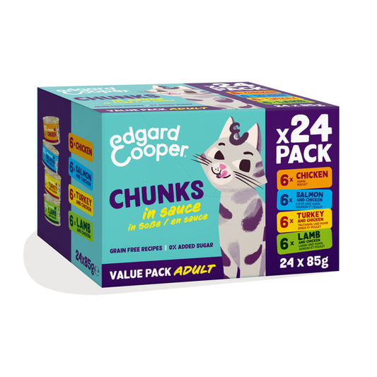 Multipack 24 x 85 g Trocitos en salsa Comida Húmeda Edgard & Cooper