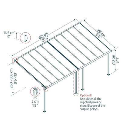 Pérgola adosada Capri 299x619 cm gris Canopia by Palram