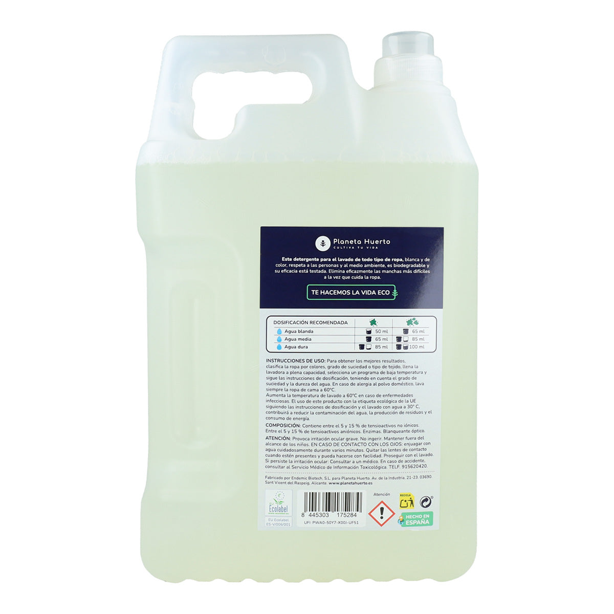 Detergente Líquido Ropa ECO Sín Perfume  Planeta Huerto 5 Litros
