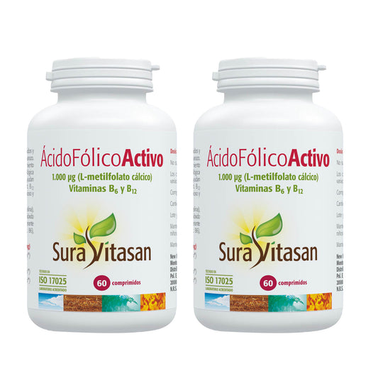 Pack 2x Ácido Fólico Activo 1000 Microgramos, Sura Vitasan,  60 comprimidos