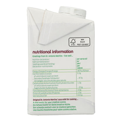Coco Milk crema para cocinar BIO Dr. Antonio Martins 500 ml